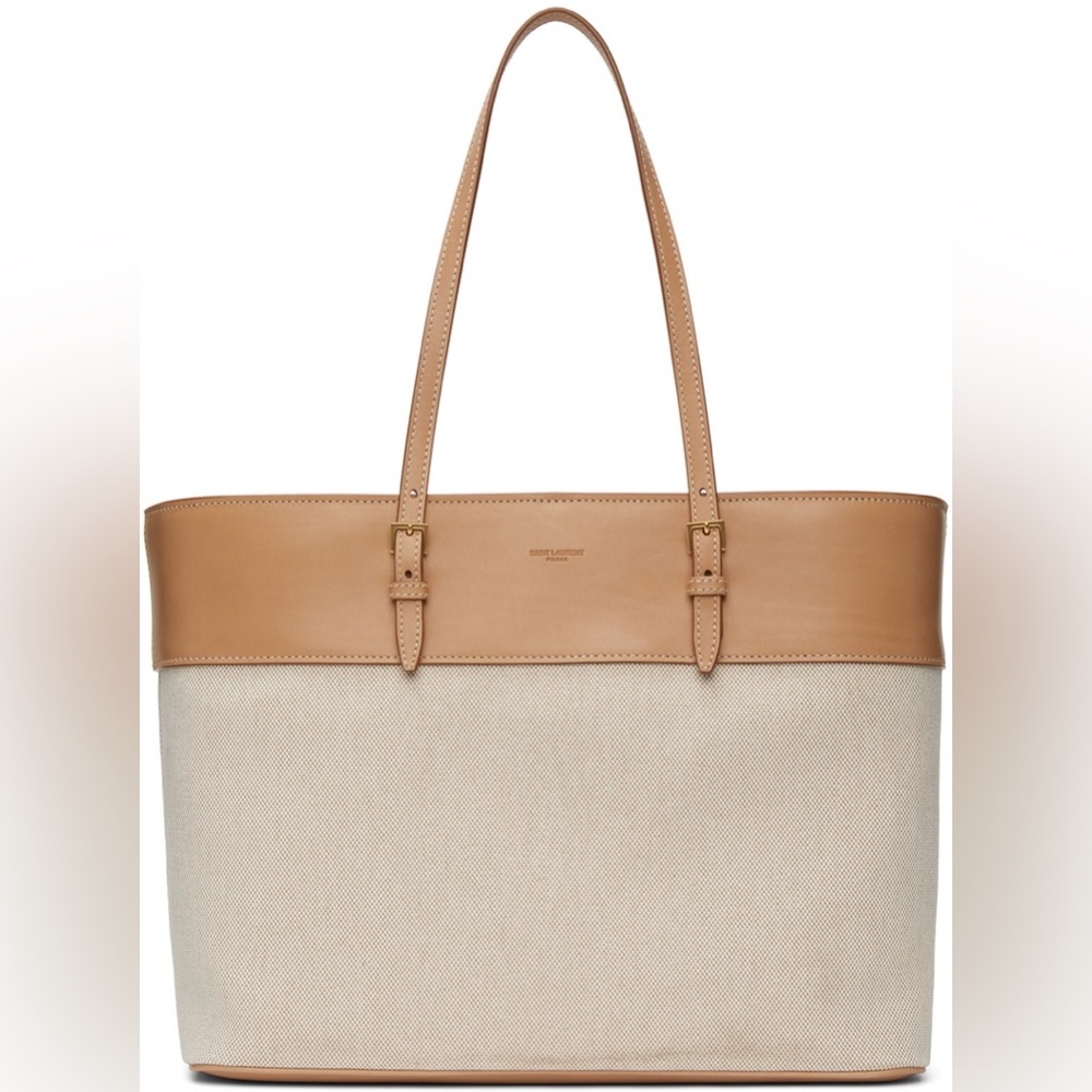 Yves Saint Laurent Medium East West Bi-color Linen Canvas Shopper Tote